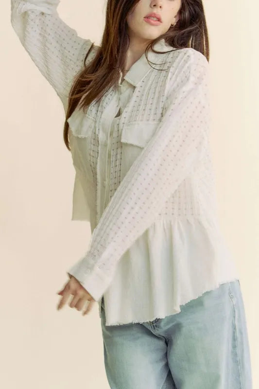 Davi Dani Garment Washed Jacquard Button Front Shirt 1