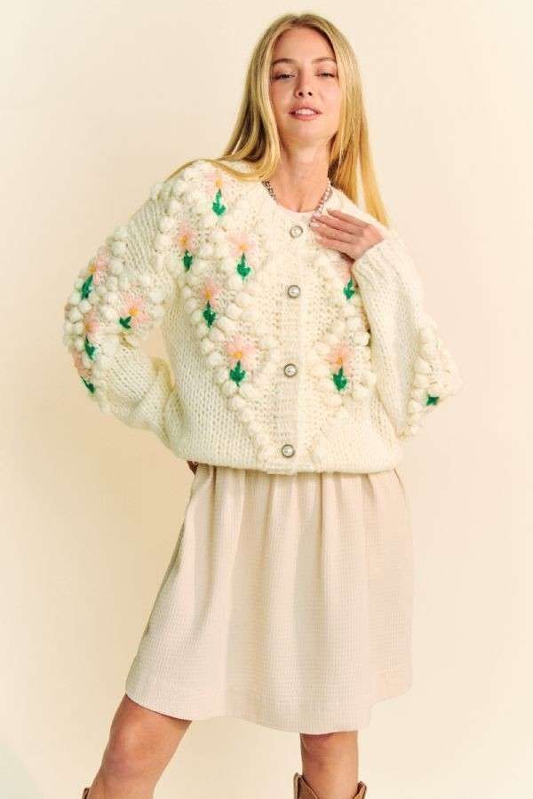 Davi Dani Floral Pattern Button Down Cardigan