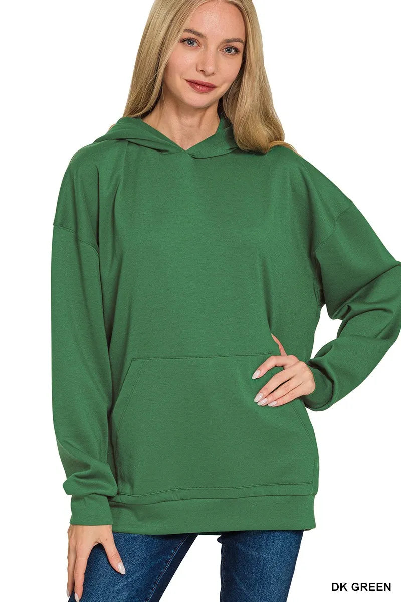 Dk Green Zenana Oversized Scuba Hoodie With Kangaroo Pocket 1