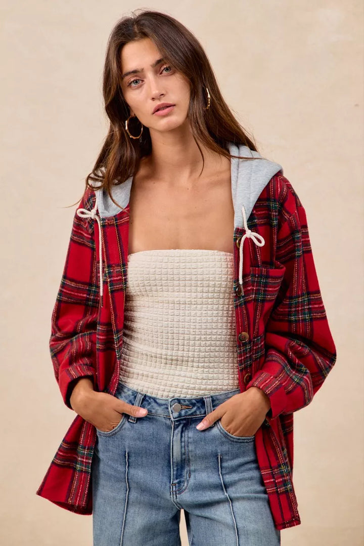 Bibi Brushed Plaid Hooded Jacket