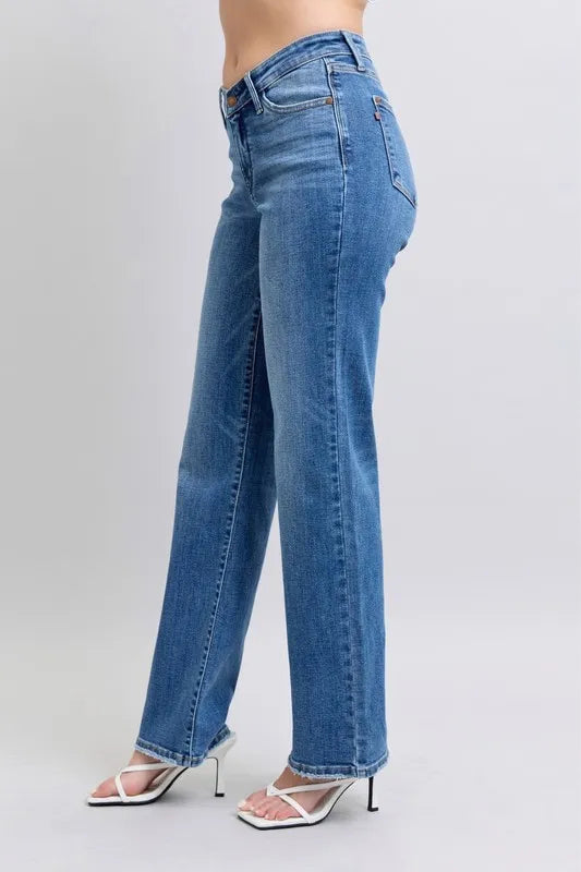 Dk Judy Blue Full Size High Waist V Front Vintage Wash Straight Jeans Plus Size