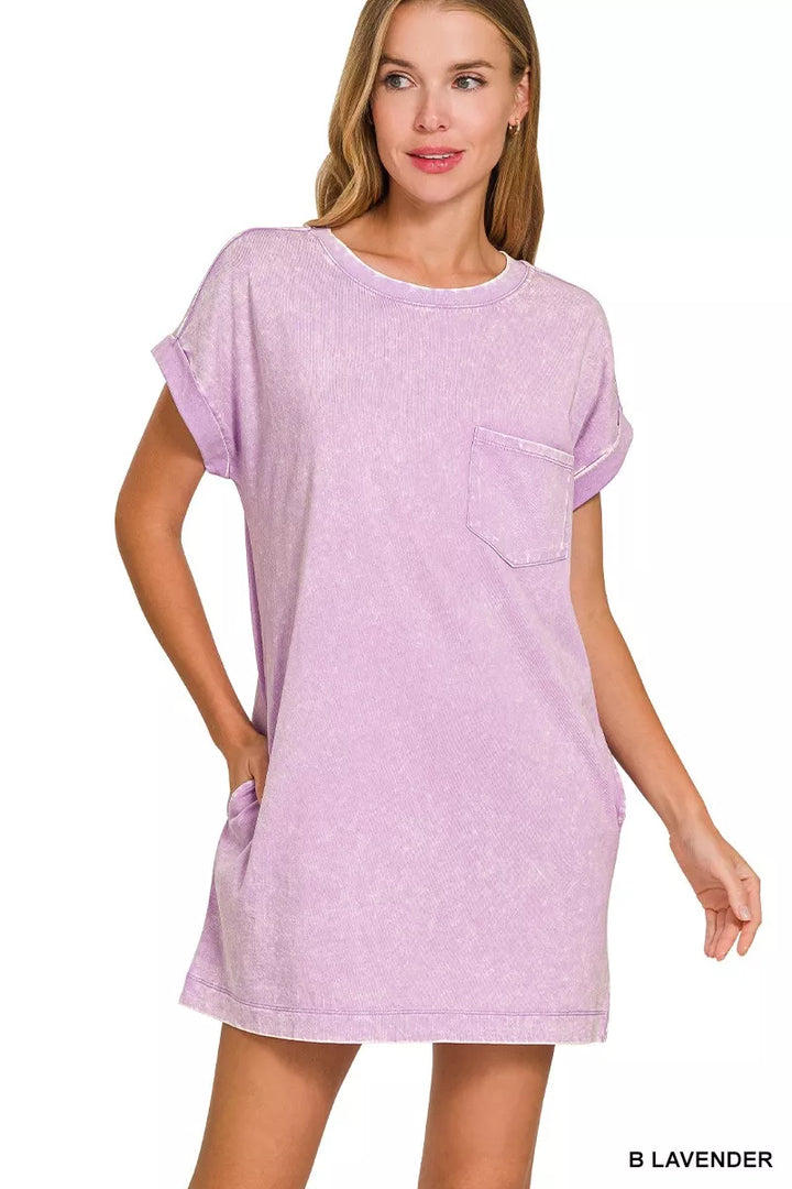 B Lavender Zenana Premium Cotton Washed T Shirt Dress 1