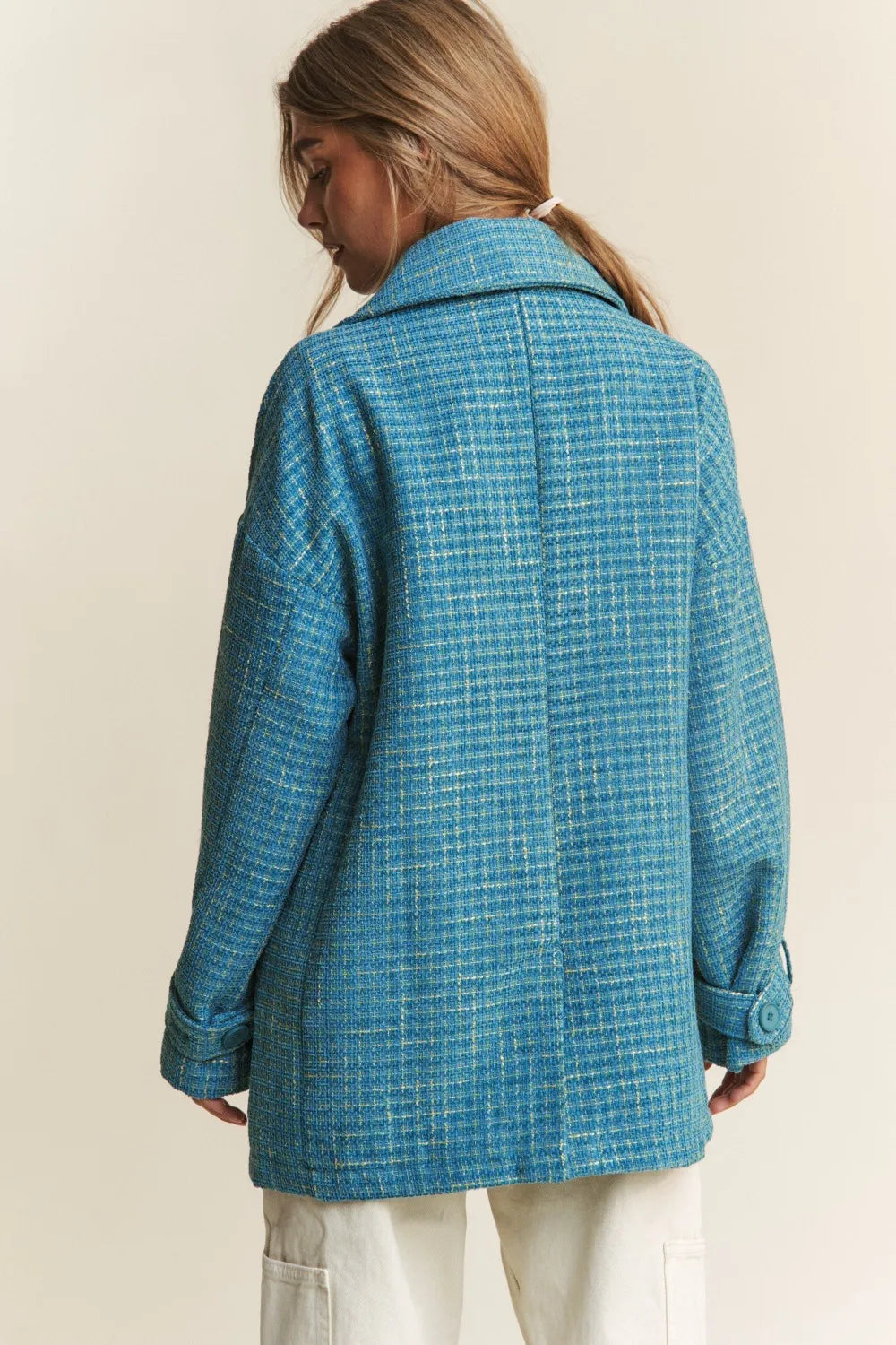 Emerald Sea J Nna Tweed Double Breasted Long Sleeve Coat