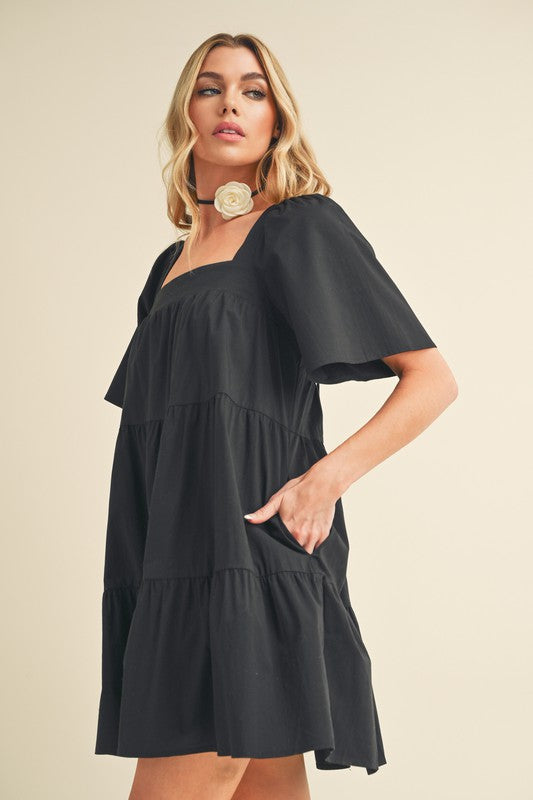 Aemi Co Square Neck Half Sleeve Tiered Dress