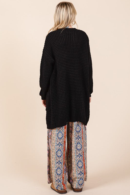 Black Mittoshop Open Front Long Sleeve Longline Cardigan