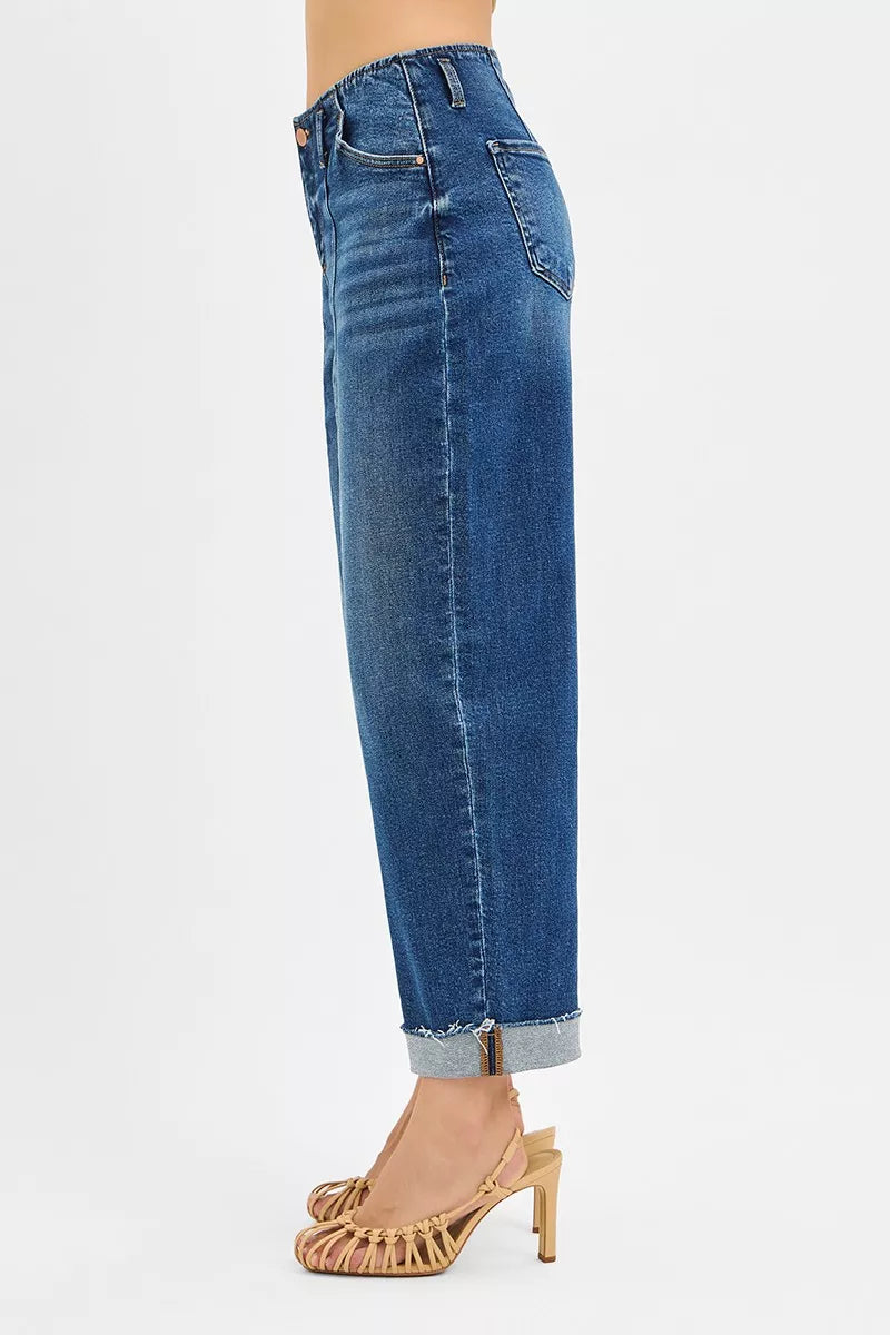 Dark Risen High Rise Fit Barrel Cuffed Jeans