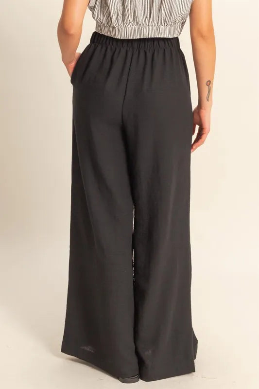 Black Hyfve Elasticized Waist Wide Leg Pants