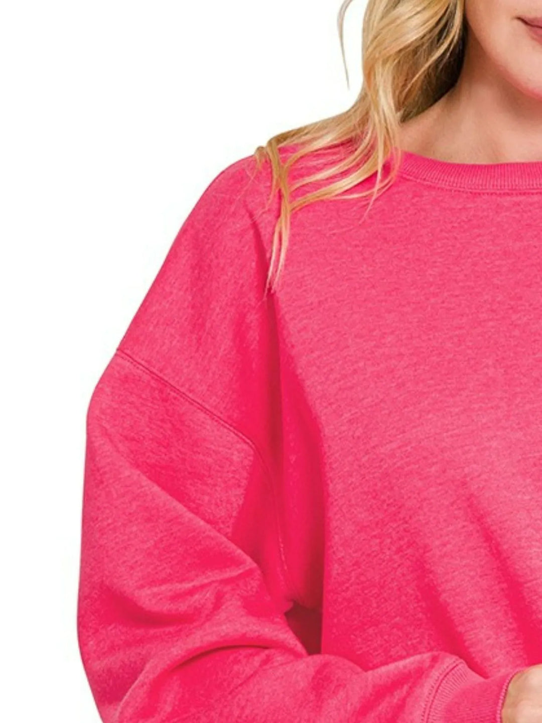 Fuchsia Zenana Fleece Crewneck Long Sleeve Sweatshirt 3