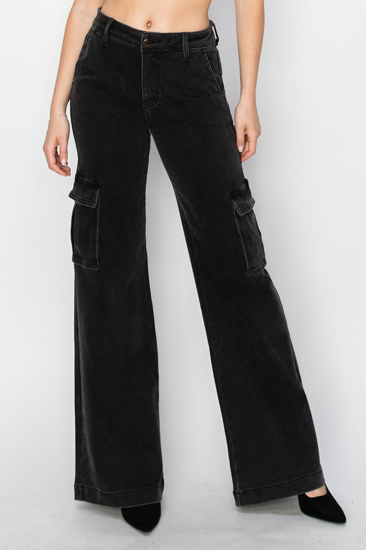 Black Risen Full Size High Rise Wide Leg Cargo Jeans 2
