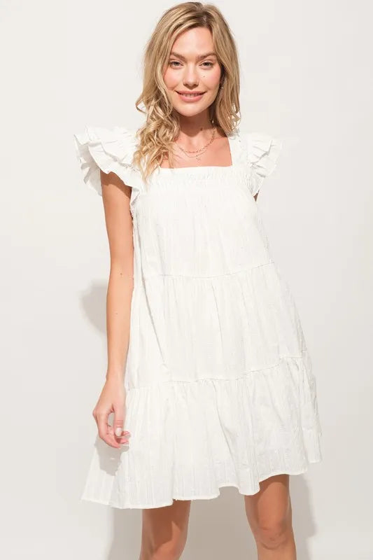 Off White And The Why Origami Pleating Ruffled Sleeve Tiered Dress