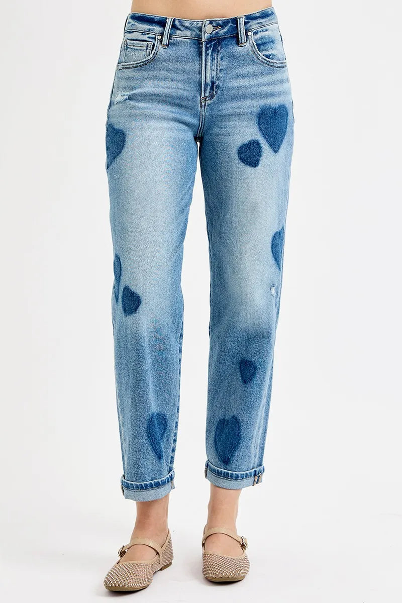 Light Risen Full Size Mid Rise Fit Boyfriend Heart Shade Jeans Plus Size
