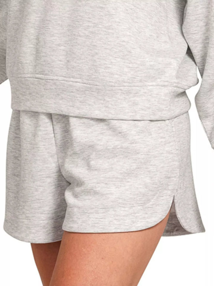H Grey Zenana Scuba Long Sleeve Sweatshirt And Shorts Set 1