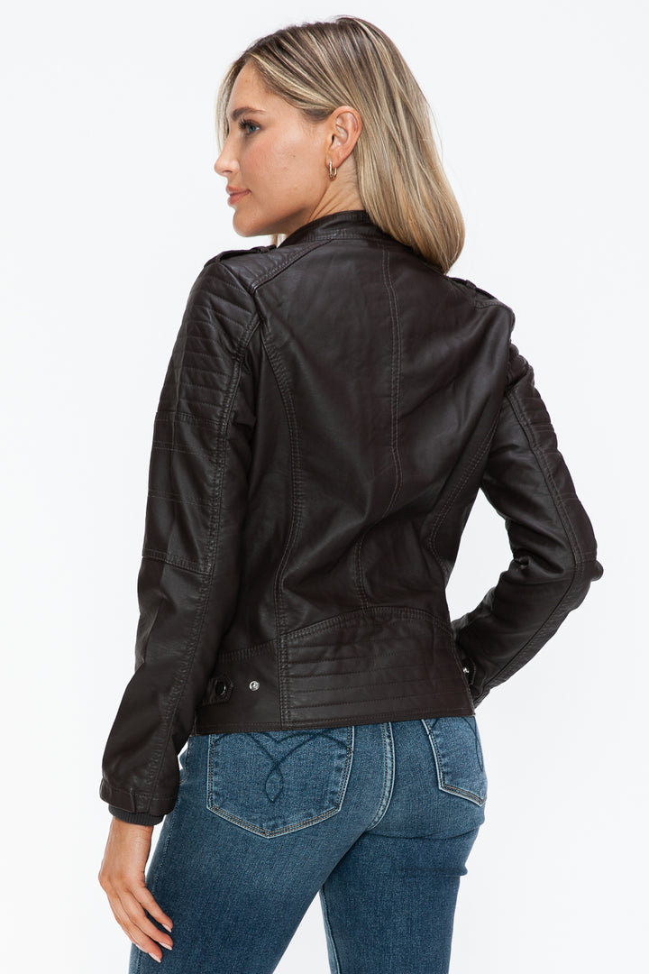 Chocolate Snobbish Pu Leather Biker Jacket With Side Zip Pockets 2