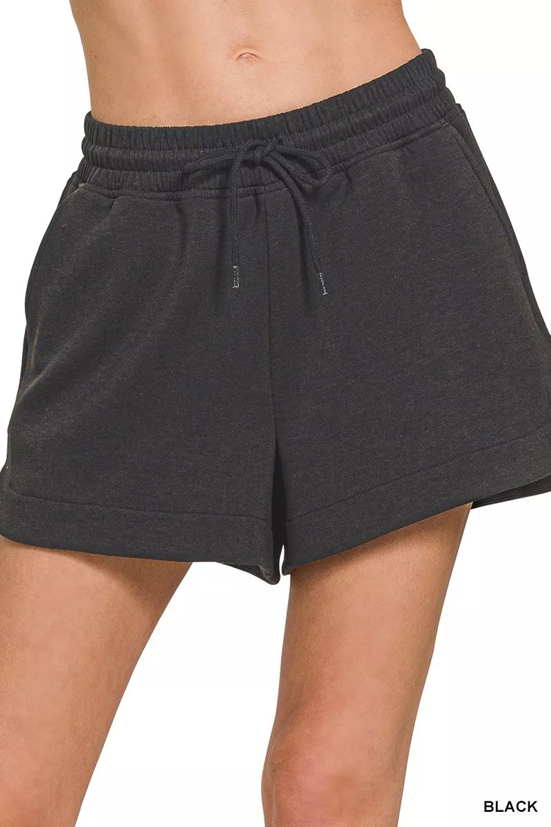 Black Zenana Scuba Elastic Waistband Shorts With Pocket