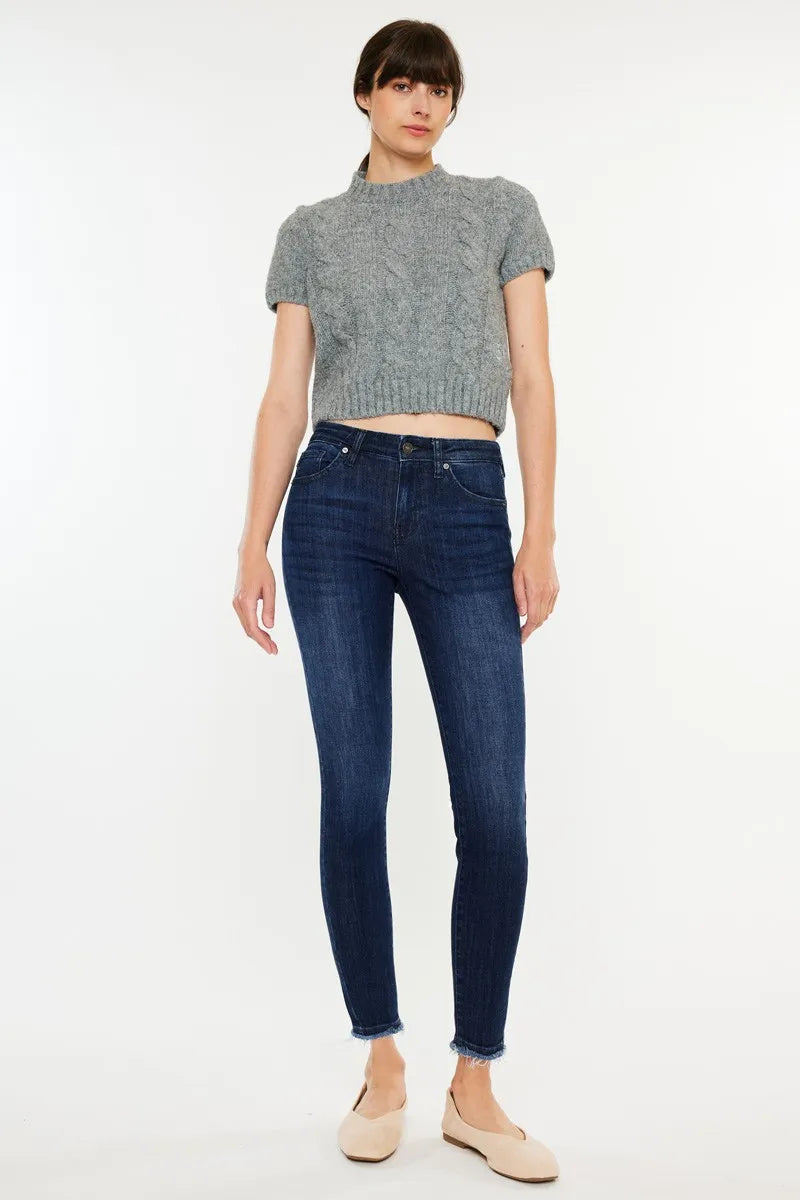 Dark Kancan High Rise Slim Fit Raw Hem Ankle Jeans