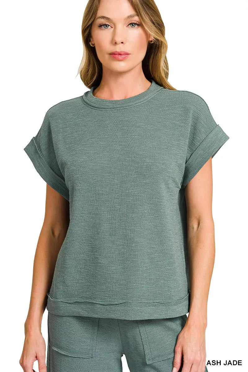 Ash Jade Zenana Cotton Slub Short Sleeve Tee And Pants Set 4