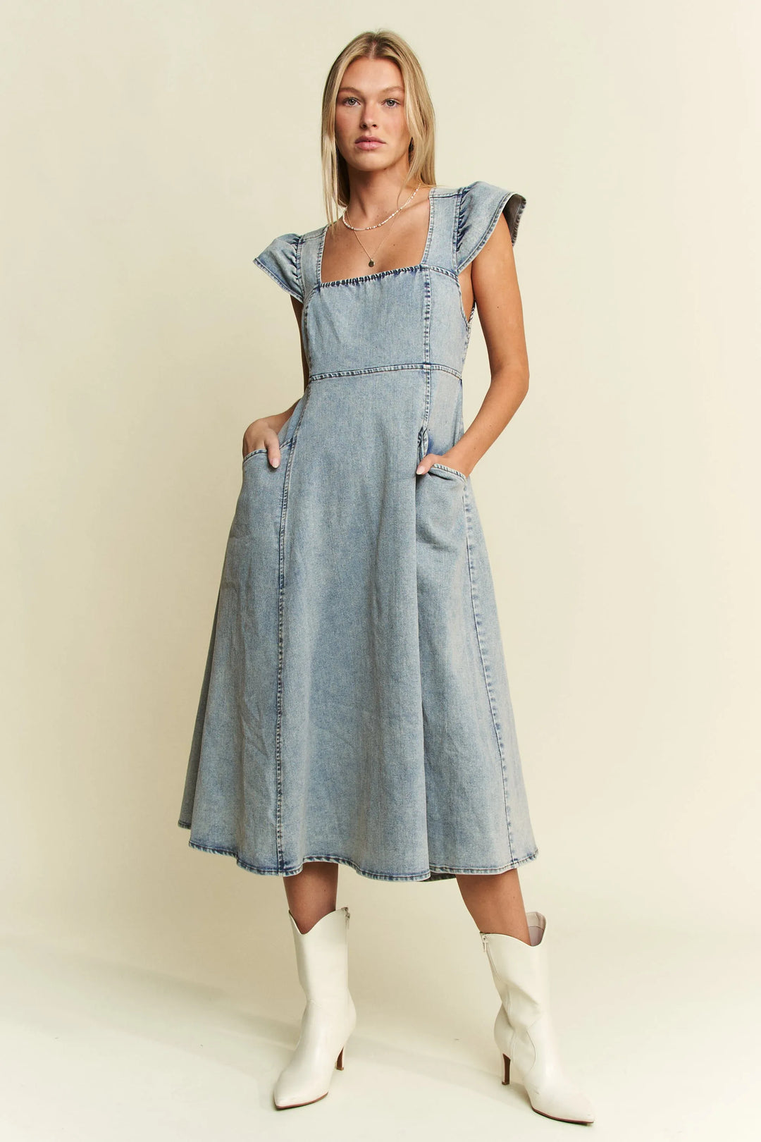 Denim Blue Jade By Jane Full Size Ruffled Denim Midi Dress Plus Size
