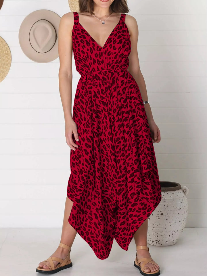 Red Full Size Leopard Print V Neck Wide Leg Jumpsuit Plus Size