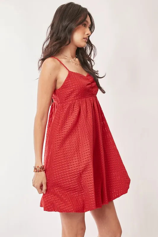 Red Davi Dani Textured Sweetheart Neckline Bubble Hem Dress