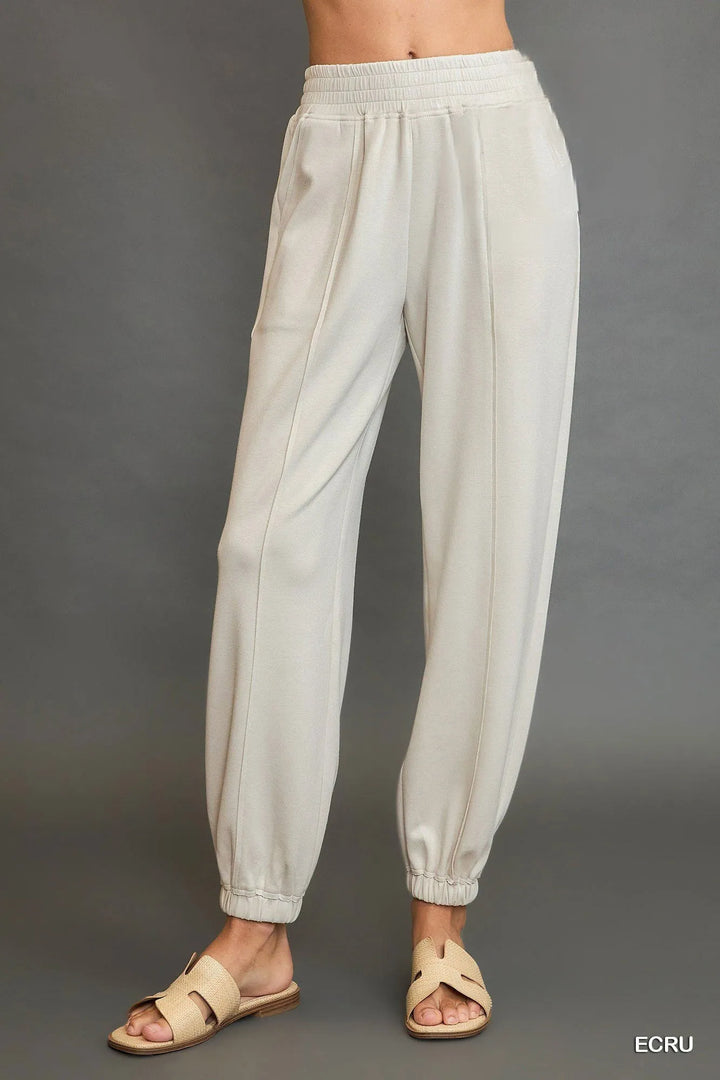Ecru Umgee Drawstring Jogger Pants With Front Seam Detail 3