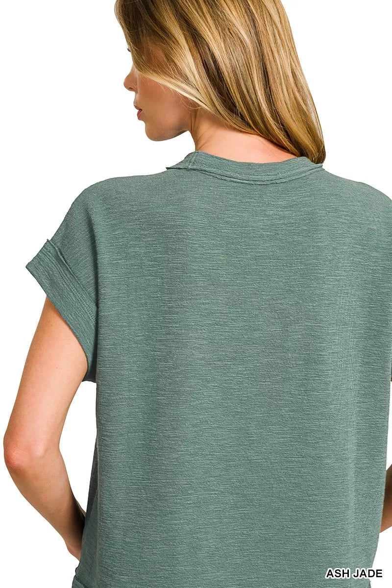 Zenana Cotton Slub Short Sleeve Tee And Pants Set 4