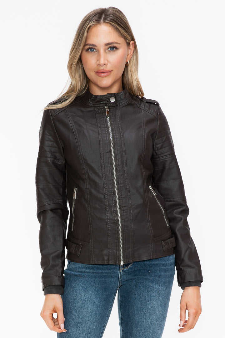 Snobbish Pu Leather Biker Jacket With Side Zip Pockets 2
