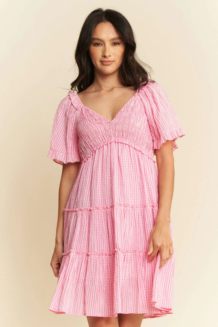 Davi Dani Jacquard Checker Smocking Tiered Dress