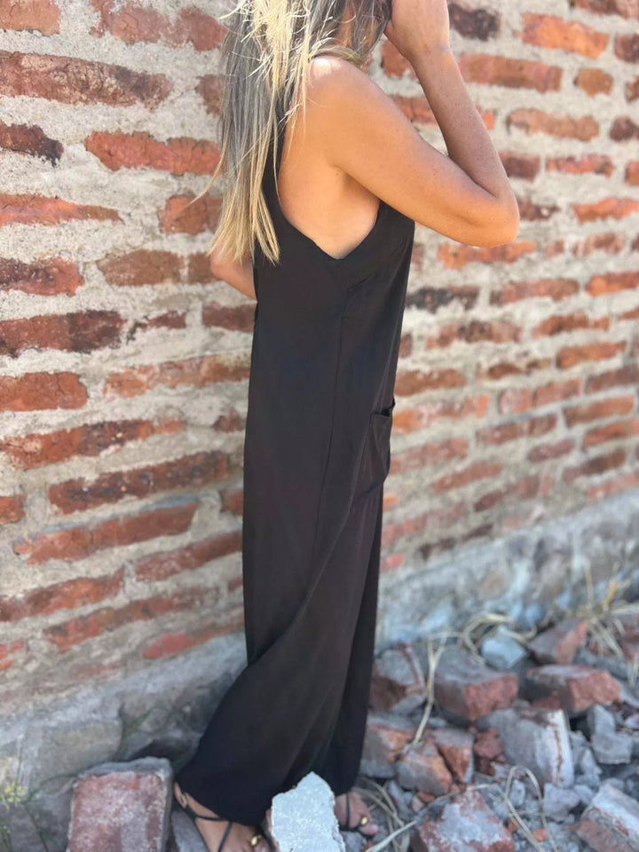 Black Full Size Button Front Wide Leg Jumpsuit Plus Size