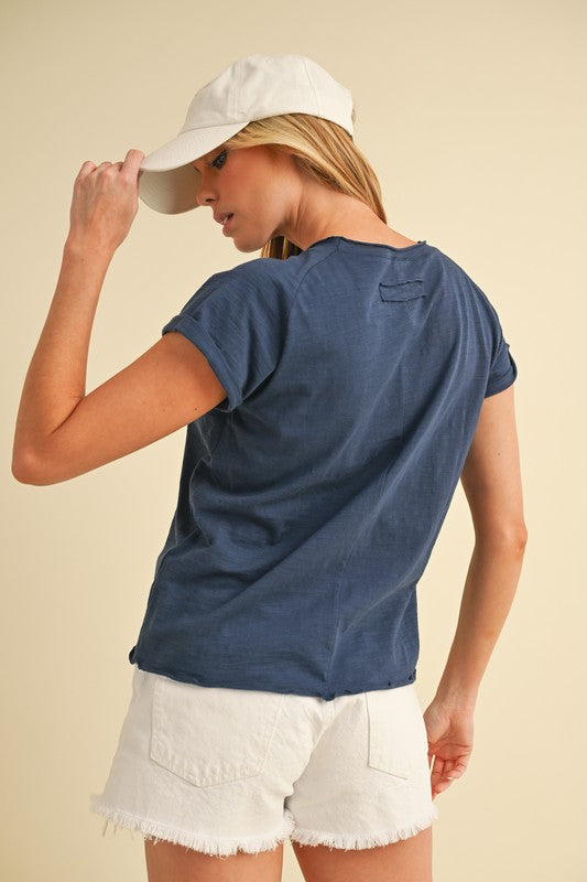 Aemi Co Lettuce Edge Round Neck Short Sleeve T Shirt 1
