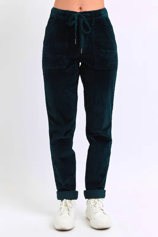 Emrld Judy Blue Full Size High Waist Corduroy Cuffed Jogger Plus Size