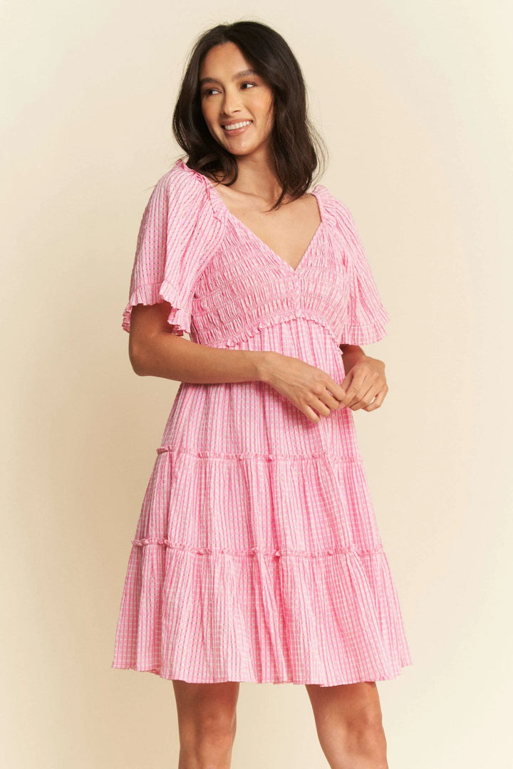 Davi Dani Jacquard Checker Smocking Tiered Dress
