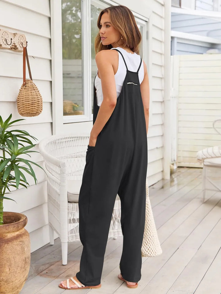 Black V Neck Spaghetti Strap Jumpsuit