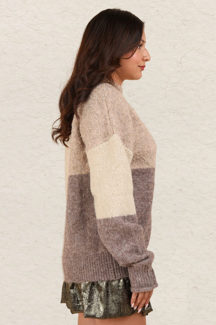 Very J Color Block Mock Neck Drop Shoulder Sweater 1