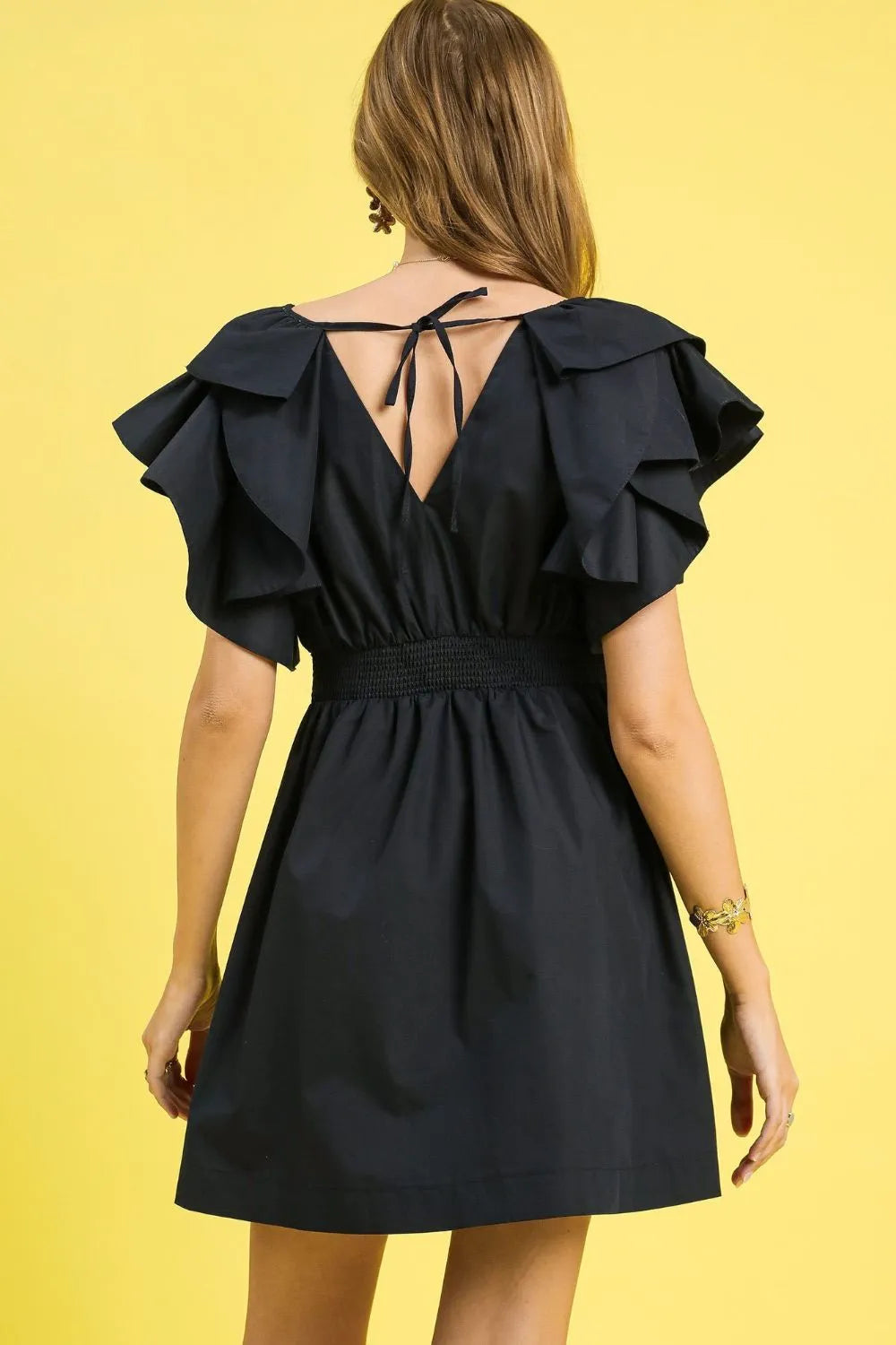 Black Umgee Double Ruffle Sleeve Fit And Flare Dress