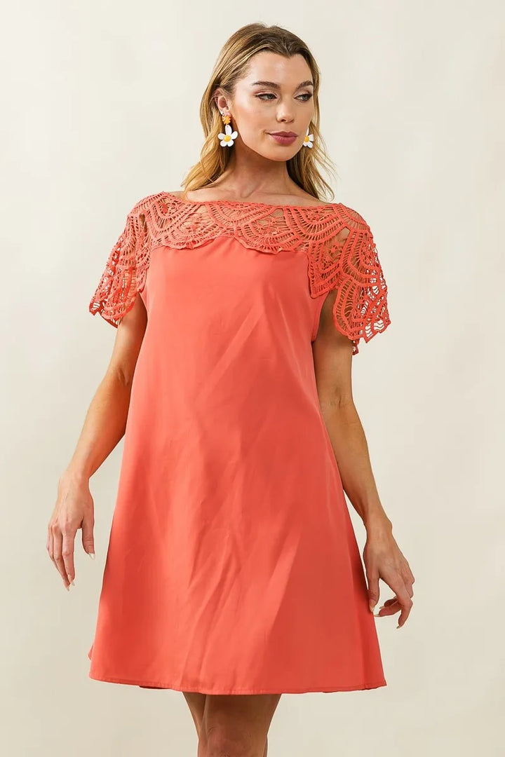 Bibi Crochet Lace Yoke Detailed Wrinkled Dress