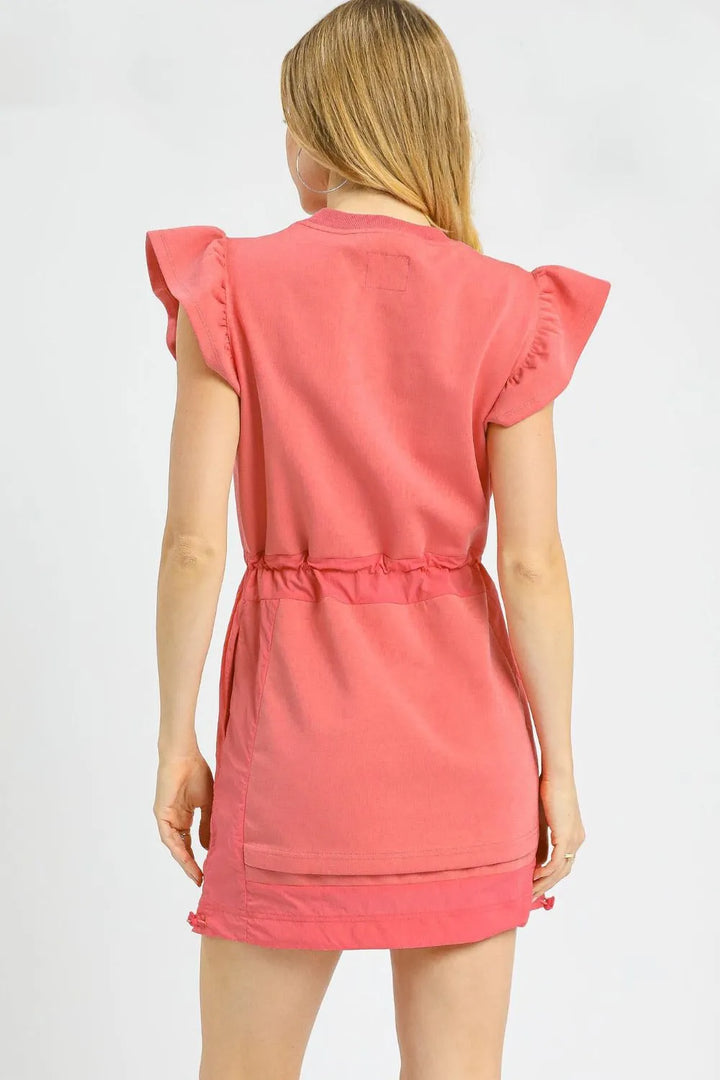 Strawberry Umgee Luxe Knit Ruffle Sleeve Drawstring Mini Dress 1