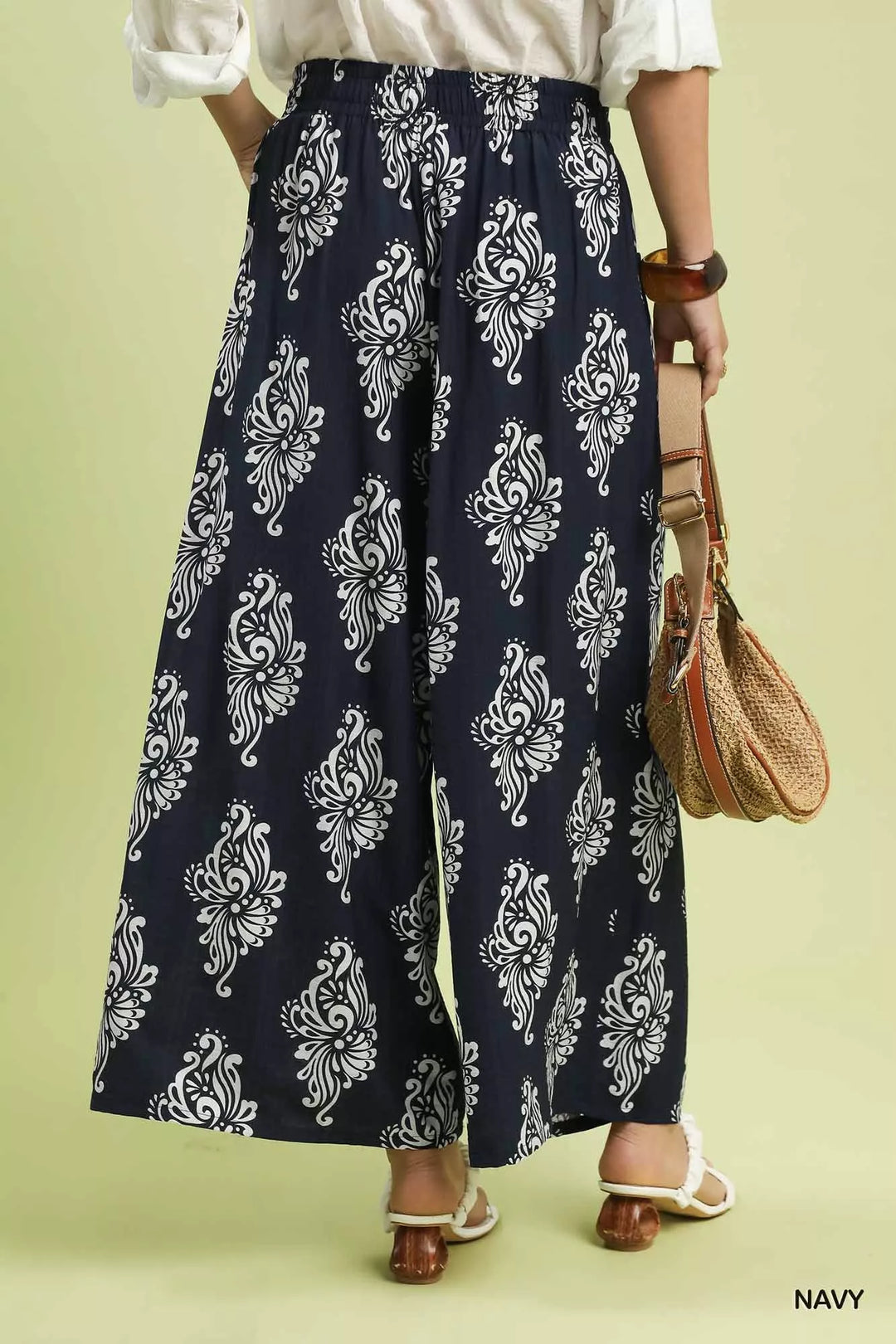 Navy Umgee Abstract Print Wide Leg Pants