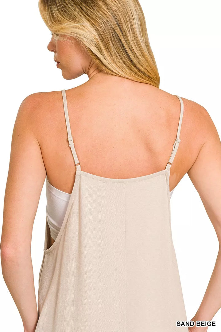 Sand Beige Zenana Rayon Woven Wide Leg Jumpsuit 2