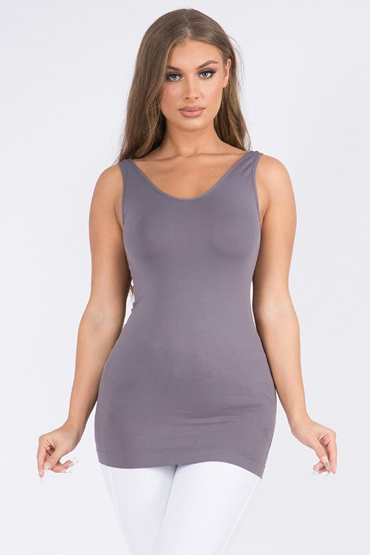 Gray Reversible V Or U Neckline Seamless Tank