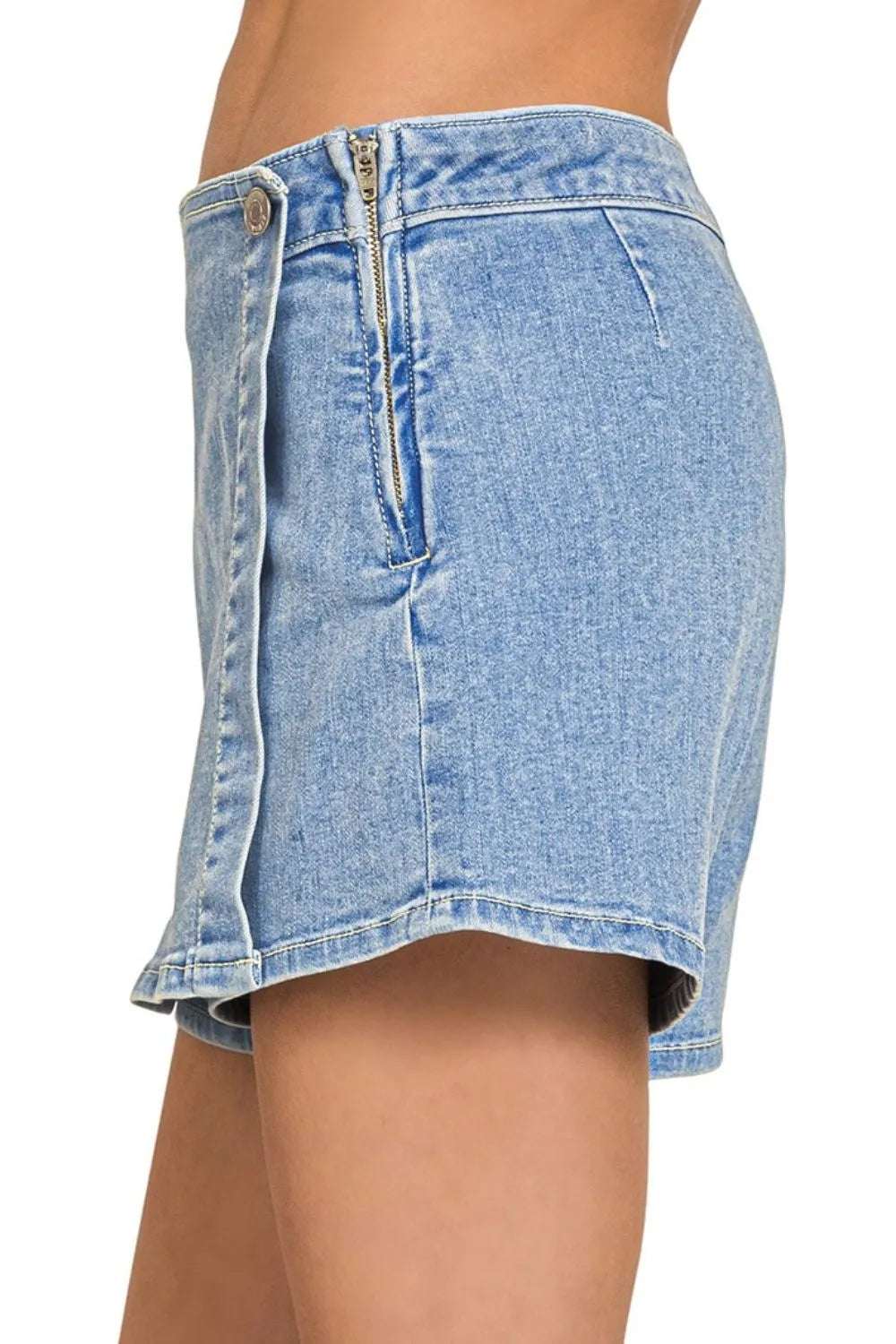 Zenana Wrap Front Skort Denim Shorts
