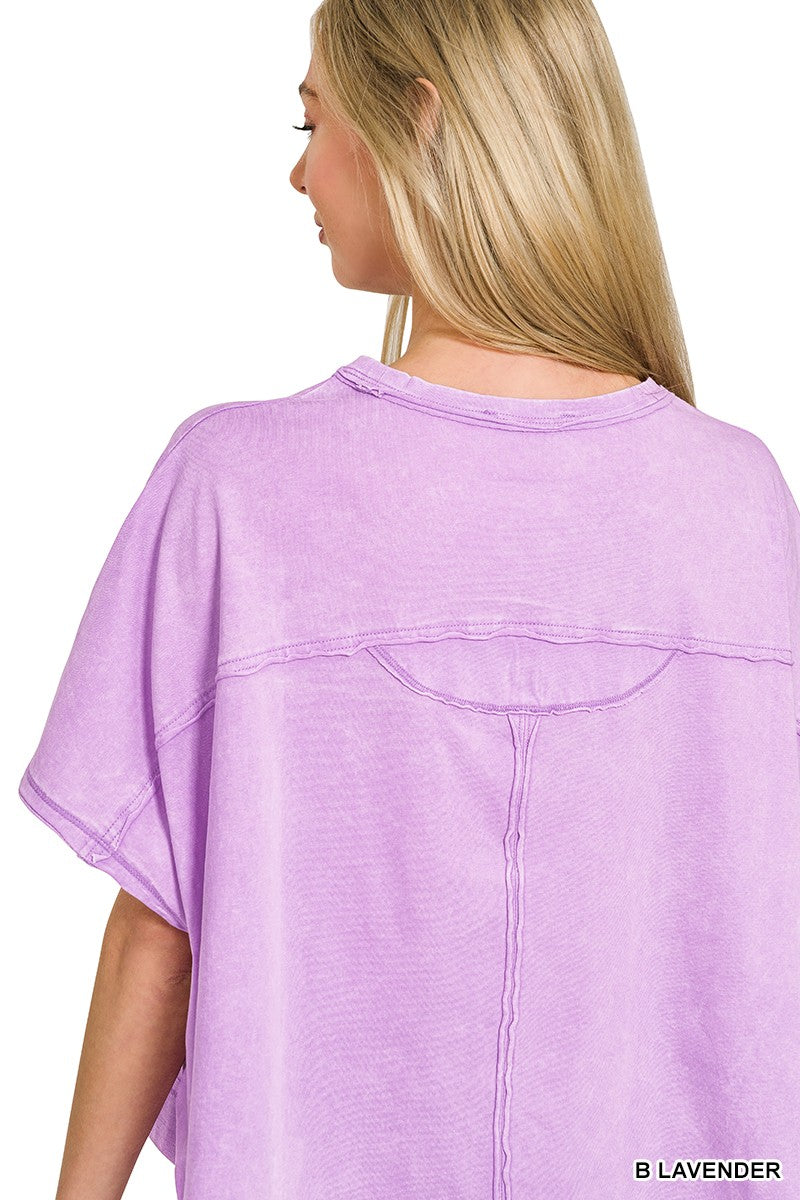 Zenana Acid Washed Oversized Top Shorts Set 1