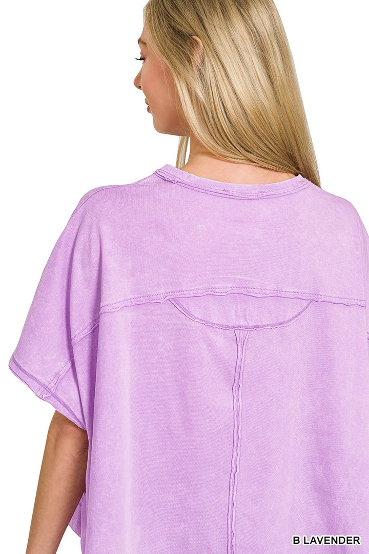 Zenana Acid Washed Oversized Top Shorts Set 1