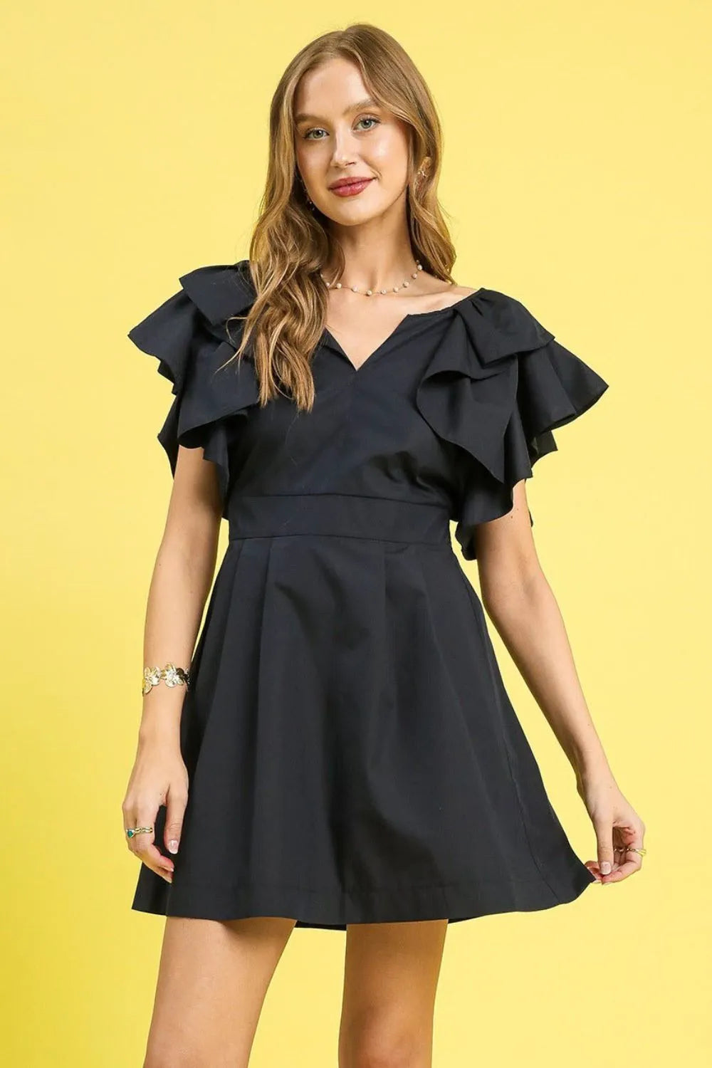 Black Umgee Double Ruffle Sleeve Fit And Flare Dress