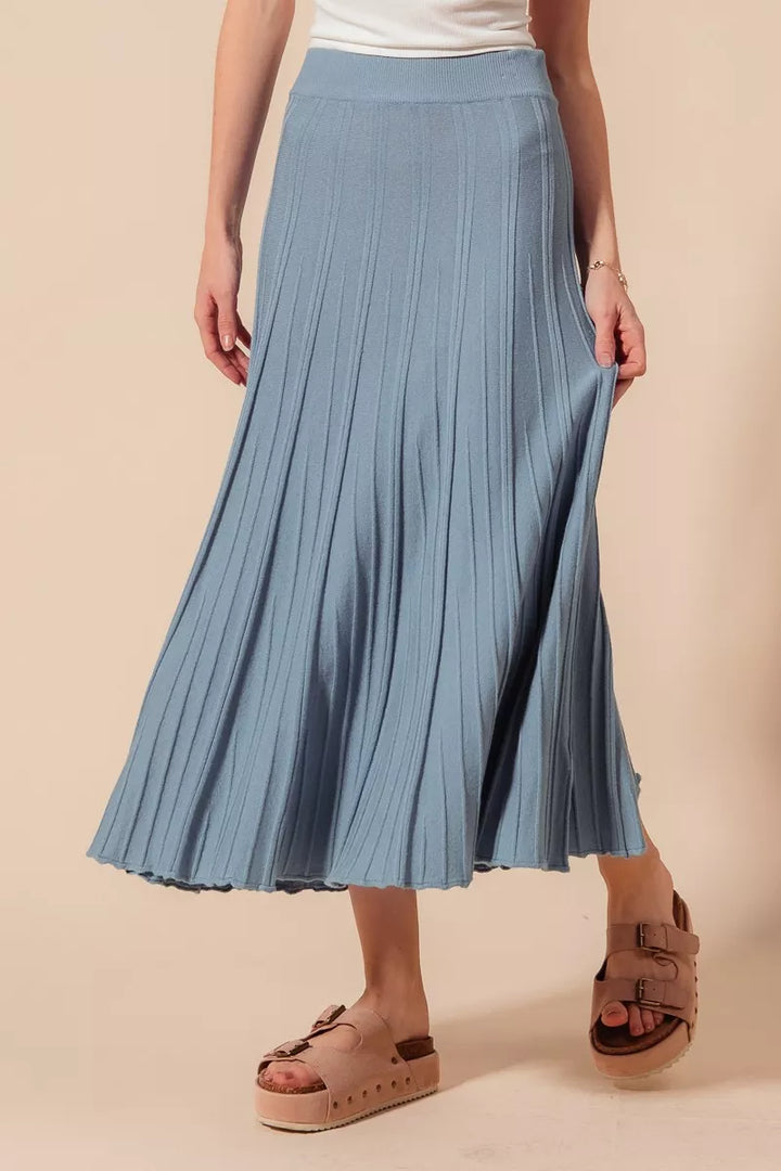 Dusty Blue So Me A Line Knitted Sweater Midi Length Skirt
