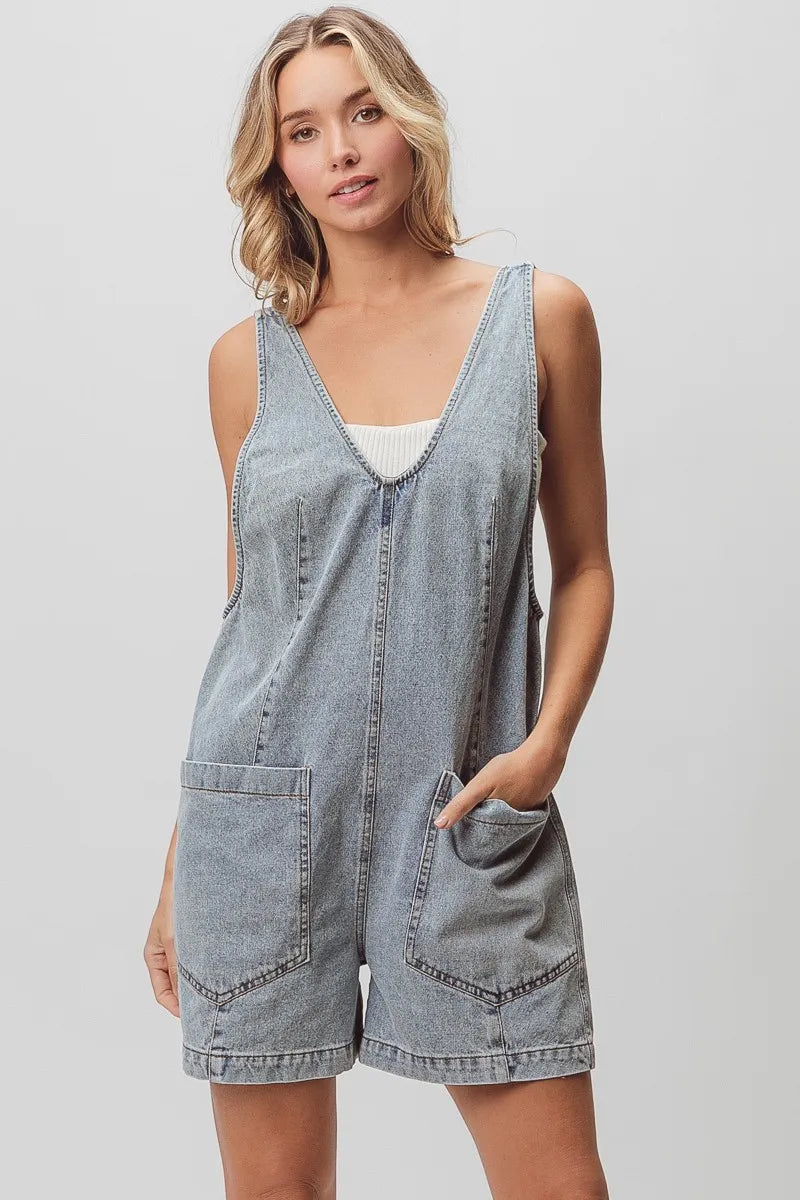 Lt Denim Bibi Patch Vintage Washed Denim Shortall