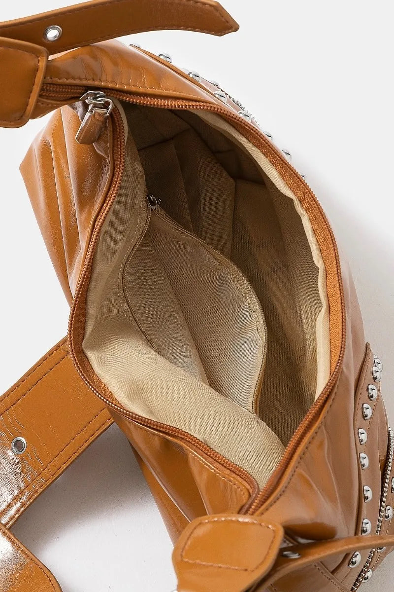 Fame Faux Leather Studded Trim Shoulder Bag 1