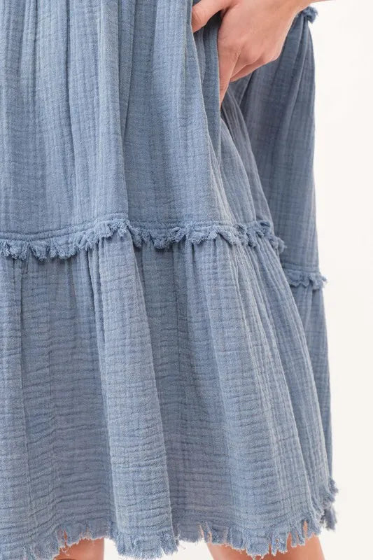 And The Why Washed Frayed Detail Tiered Dress 1