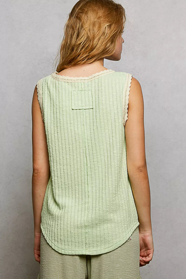 Pol Ribbed Round Neck Tank With Lace Trim 3