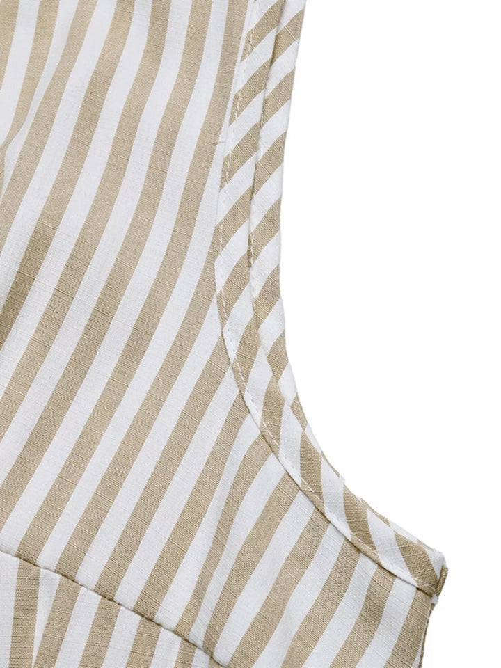 Striped Button Front Wide Leg Jumpsuit