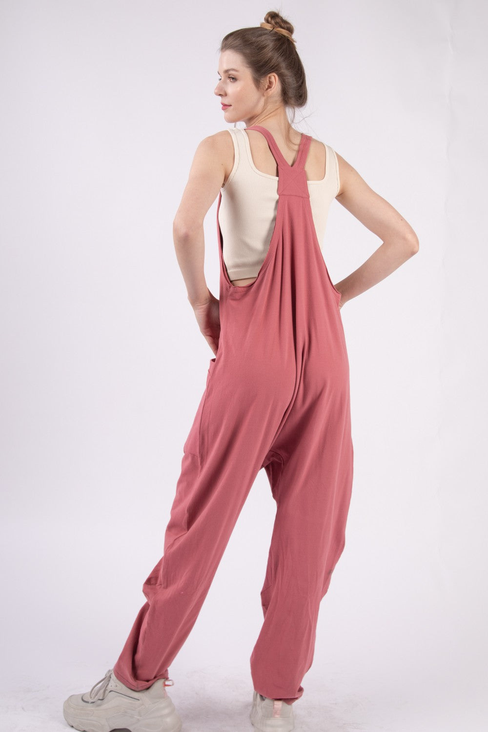 Brick Very J Plunge Sleeveless Jumpsuit With Pockets